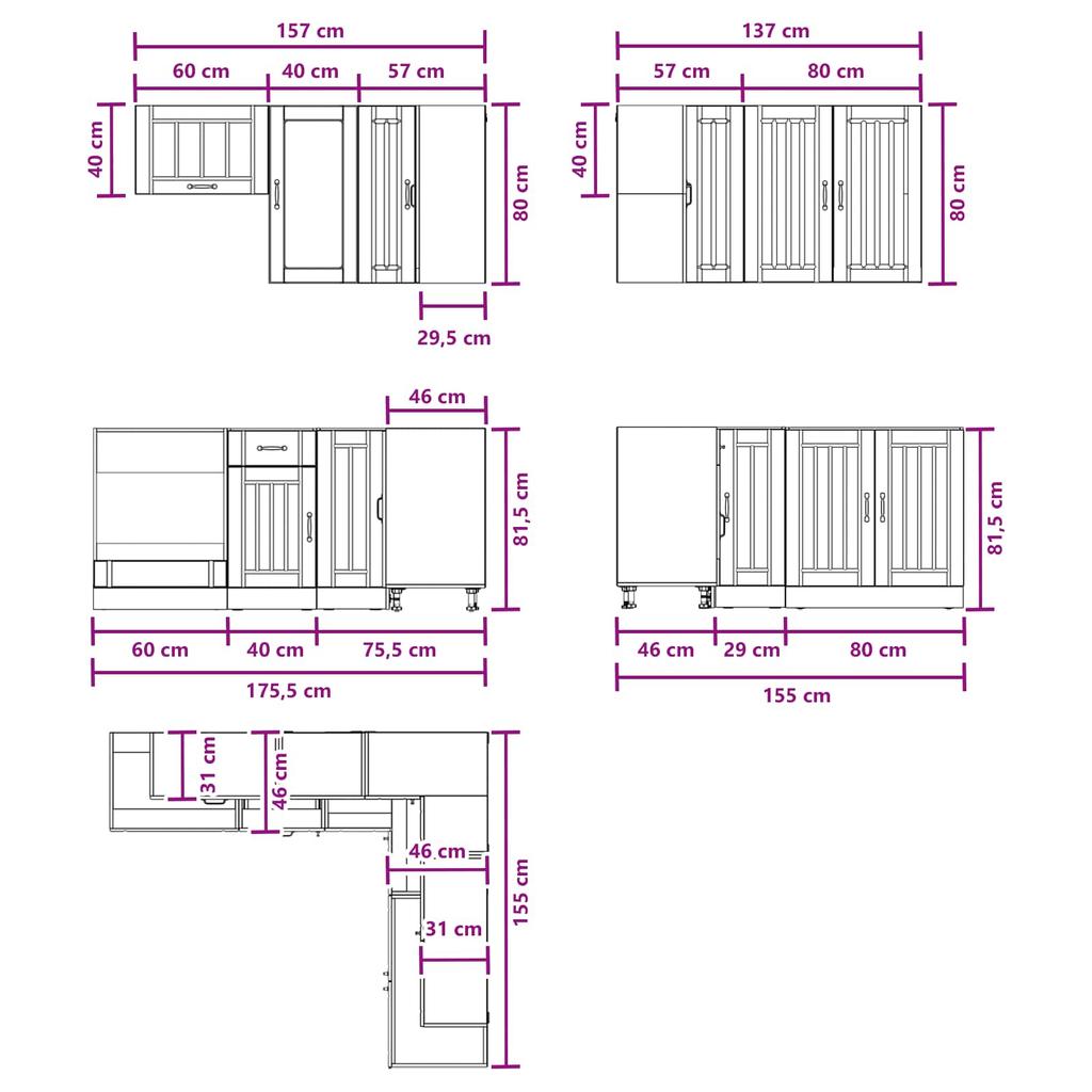 Kitchen Unit LUCCA 8 pcs White Engineered Wood