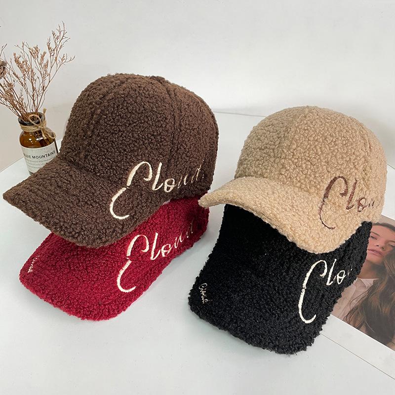 Lamb Wool Baseball Cap Children Autumn and Winter Letter Embroidered Cap Wide Brim Show Face Small Warm Sports Cap