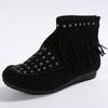 Ботильоны в стиле бохо с кисточками, женские, винтажные, с заклепками, плоские, вестерн-сапоги, женские, больших размеров, осень-зима, короткие, Mujer
