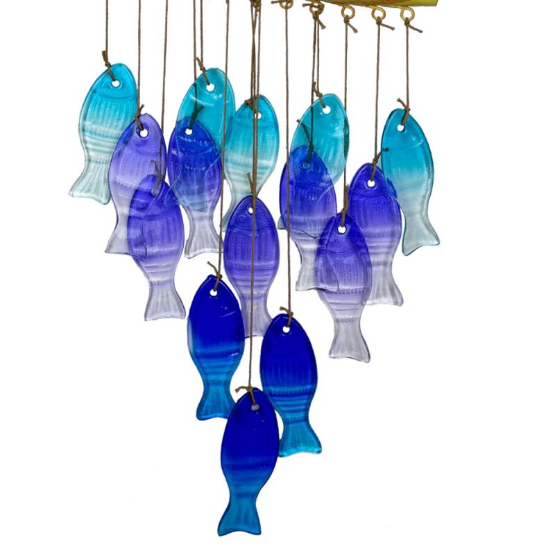 Iron Wind Chimes With Colored Glass For Garden Fish Leaf Design Outdoor Decor Hanging Ornament