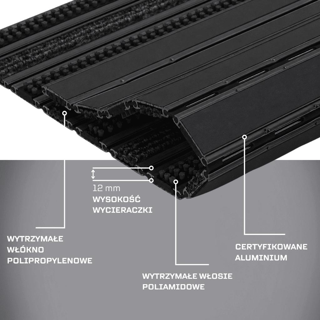 Polentex Black Combi Junior Doormat 12 Brush-Grips 100X50 Frame