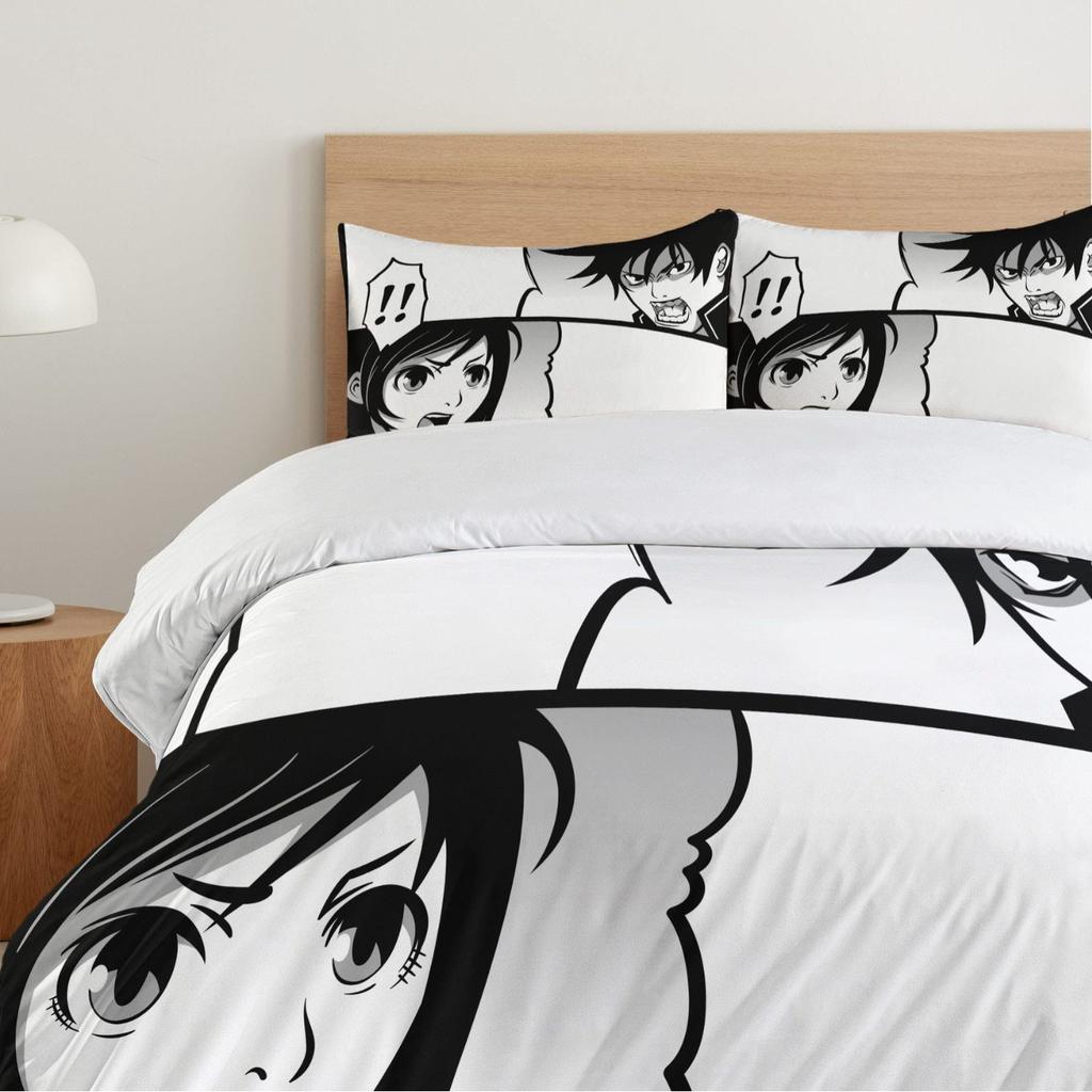 Японская манга Трехпредметный пододеяльник Цифровая печать Комплект постельного белья Сцена боя Покрывало