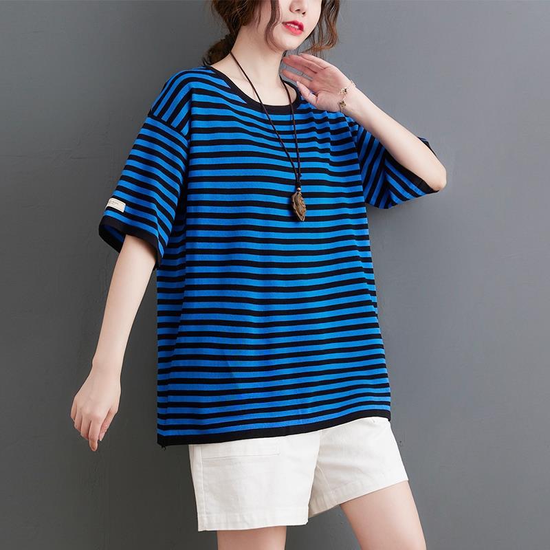 Футболки в полоску из хлопка, женские повседневные свободные топы с коротким рукавом, летние трендовые тонкие футболки большого размера, футболка в корейском стиле, топ Y2k
