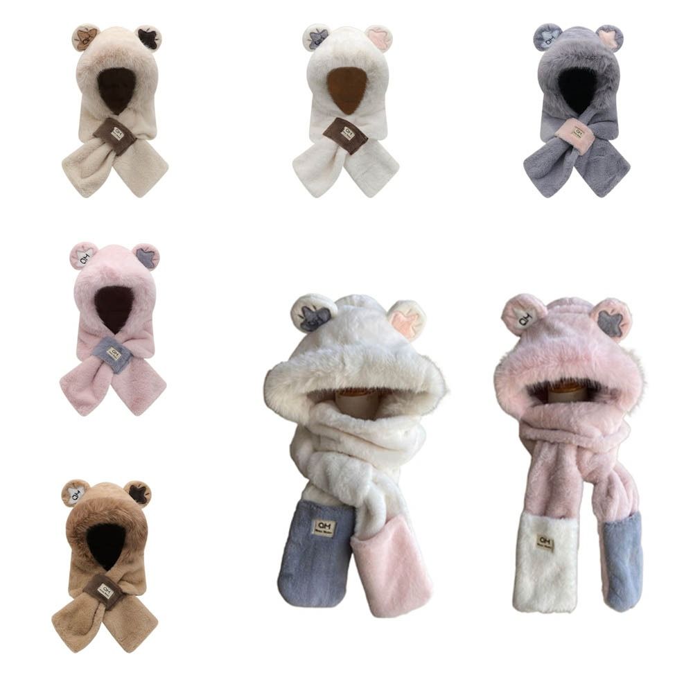 Windproof Thickened Cap Rabbit Ears Plush Scarf Hat Sweet Warm Cap Autumn Winter