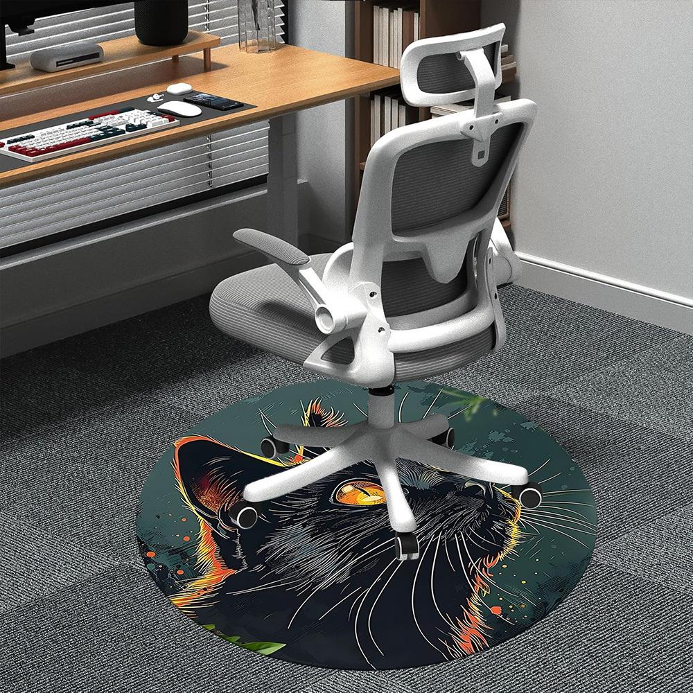 1pc Black Cat Office Round Area Rug, Indoor Mat Suitable ForOffice, Under Office Chairs Bedroom Living Room Home Decor, Room Deco D003