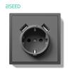 BSEED EU Large Button Wall Switches 1/2Gang 2Way 16A Wall Power Sockets Dual USB Phone Charge Port 5V Gray Home E-Series
