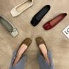 Single Shoes Women's Spring and Autumn Bow Square Head Flat Bottom Ladyshoes Commuting Shallow Mouth Versatile Grandma Shoes