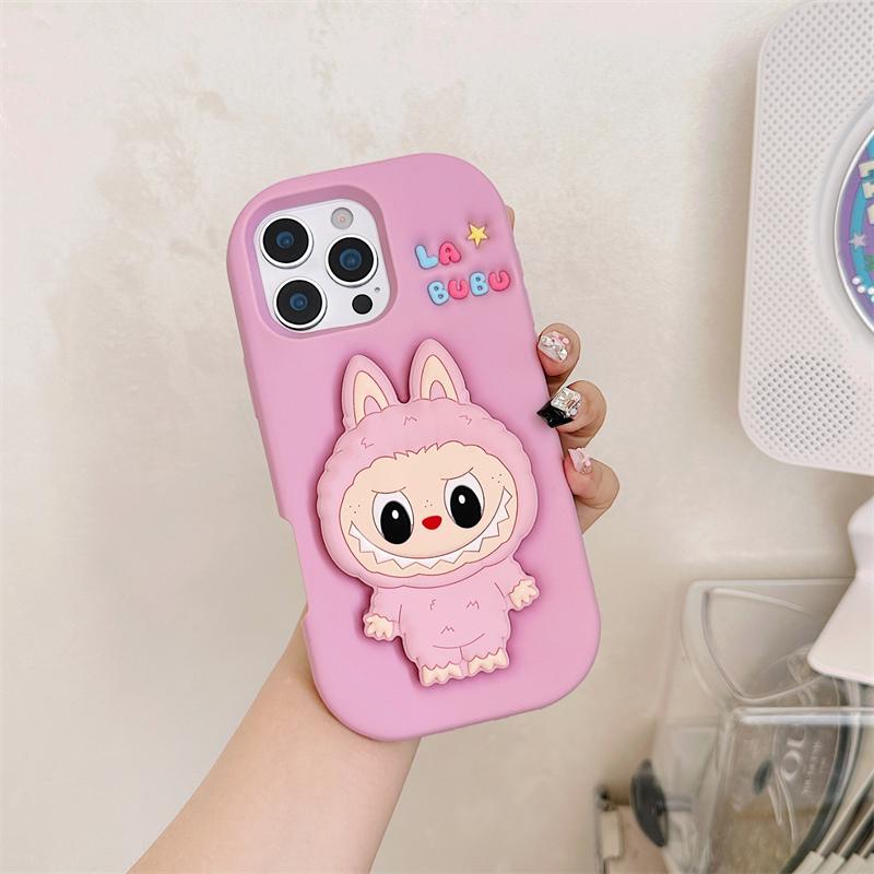 3D Милый Чехол-Держатель для Телефона для iPhone 17 16 15 14 13 12 11 Pro Max 16E Мягкий Силиконовый Чехол