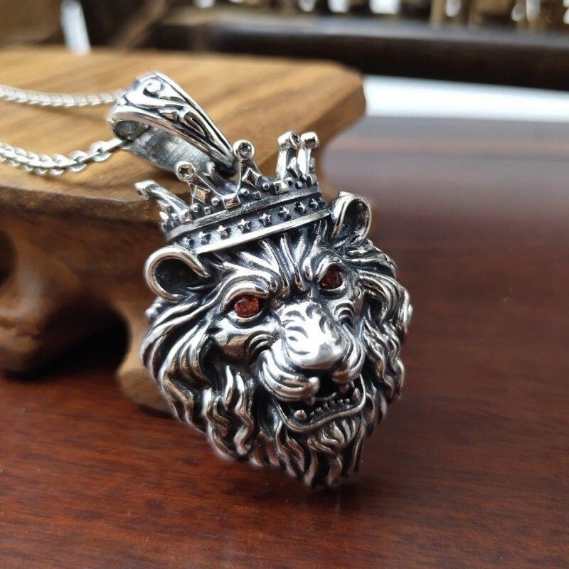 Новый настоящий твердый серебряный S925 ювелирный кулон в виде панк-личности с властной головой льва, стильный мужской кулон