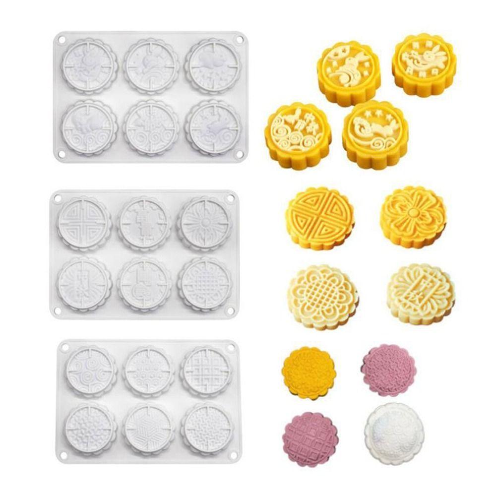 Chinese Style 6 Holes Mooncake Mold 3D Mung Bean Mold Creative Cookie Mold Baking Tool