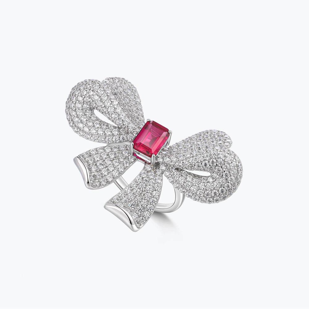WUIHA 925 Sterling Silver Emerald Cut Sapphire Ruby High Carbon Diamonds Gemstone Wedding Engagement Bowknot Rings Fine Jewelry
