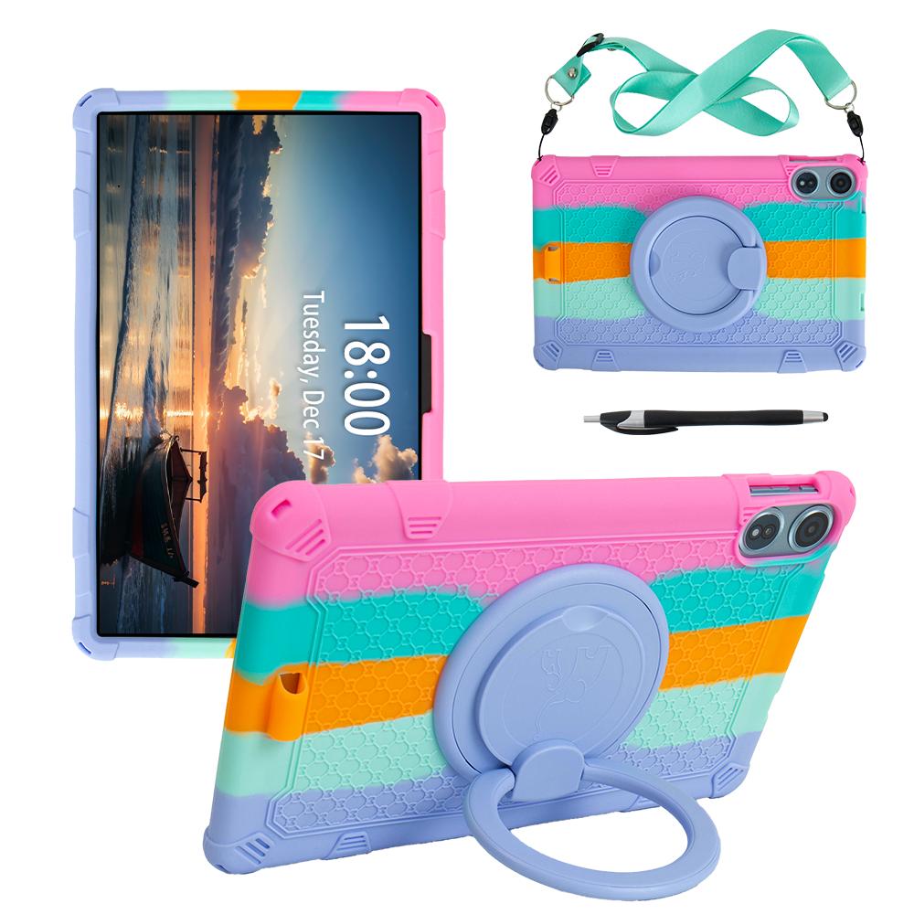 360 Rotatable Stand Case For Teclast T60 Plus 2024 12.0 inch Soft Silicone Cover With Handle Grip Shoulder Strap Kids Safe Funda
