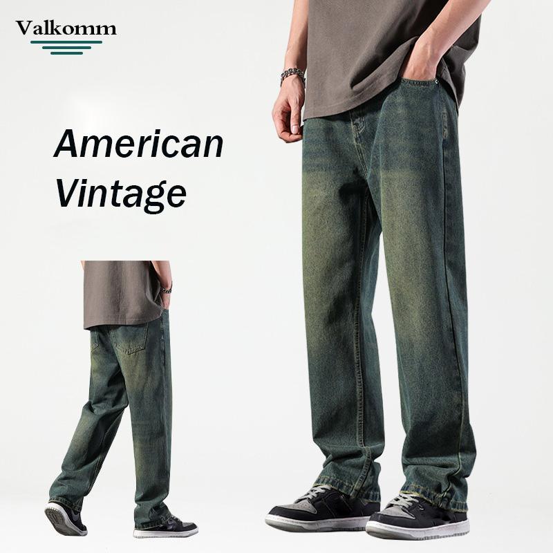Американские уличные ретро мужские джинсы высокого класса прямые джинсы мужские простые свободные длинные брюки из денима