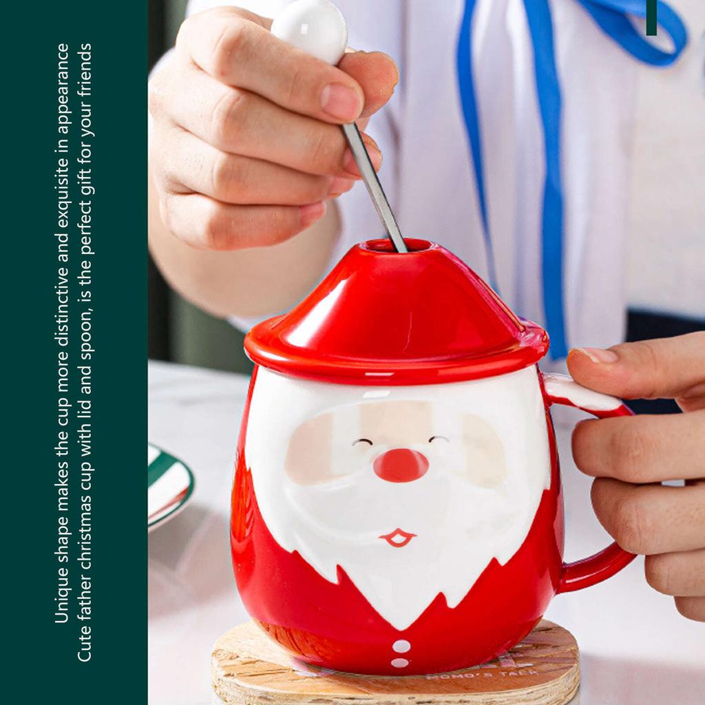 Рождественская чашка большой емкости, 450 мл, керамическая чашка для чая, молока, кофейная кружка с крышкой, ложка для дома
