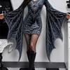 Женское короткое платье с V-образным вырезом и рукавами-летучими мышами, 3D-печать, элементы Хэллоуина