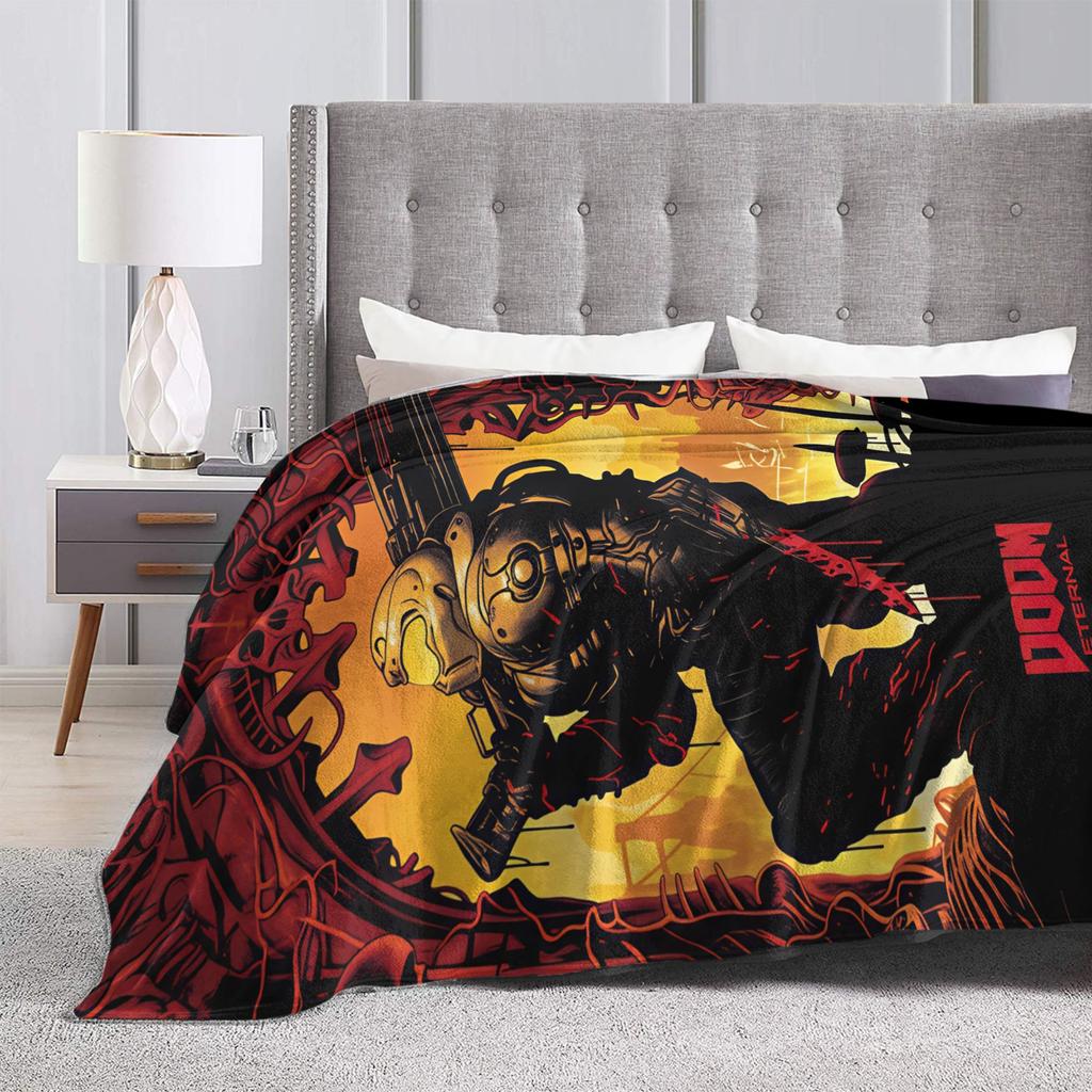 Игровое одеяло Doom Slayer Пикниковое фланелевое постельное белье Пледы для гостиной Теплый дизайн Качественное покрывало Подарок на день рождения