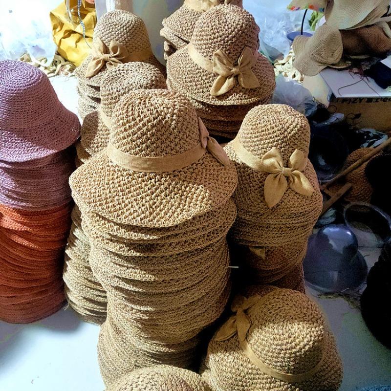 Новая летняя маленькая свежая соломенная шляпа от солнца женская маленькая шляпа-ведро простая бантик универсальная шляпа от солнца