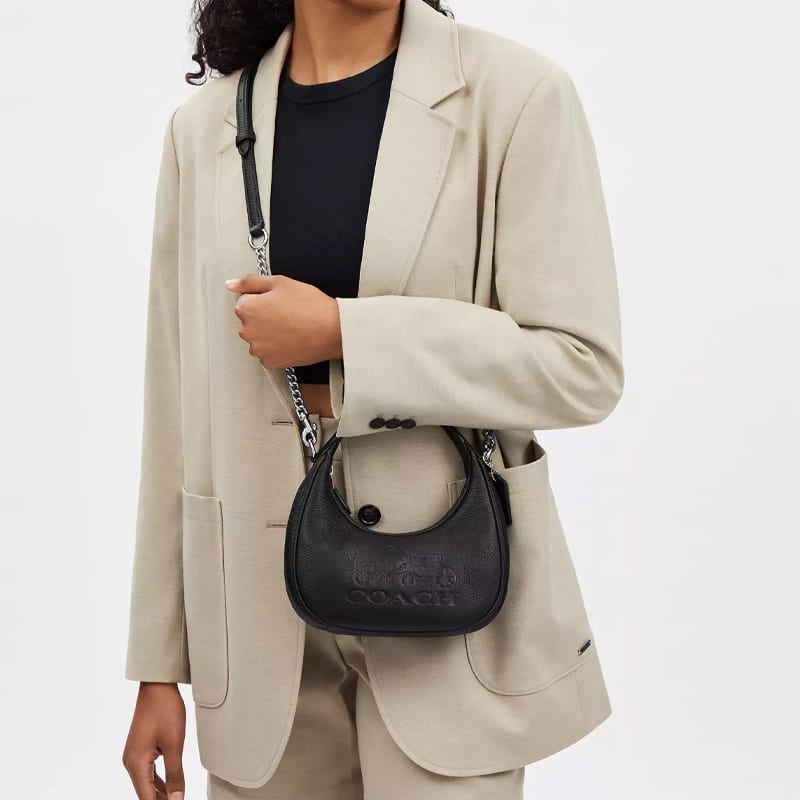 COACH CARMEN Leather Hobo Bag, Handbag, Shoulder Bag, Crossbody Bag Small Women's Black CT774-SVBK