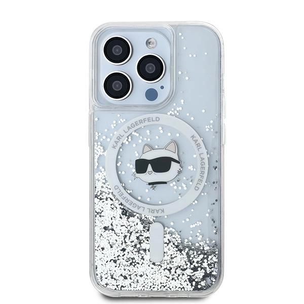 Karl Lagerfeld Liquid Glitter Choupette Head Magsafe Case For Iphone 14 Pro - Transparent
