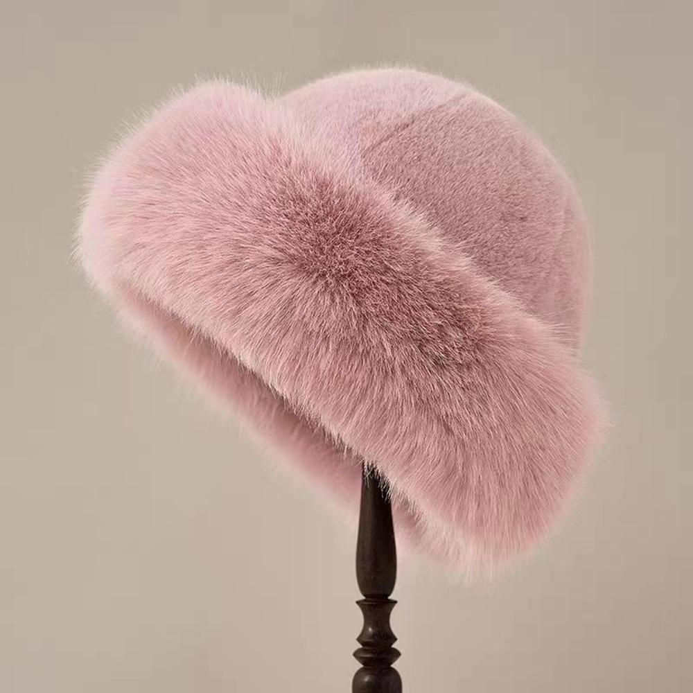 Cold Fluffy Fur Bucket Hat Thicken Plush Fisherman Hat New Berets  Women