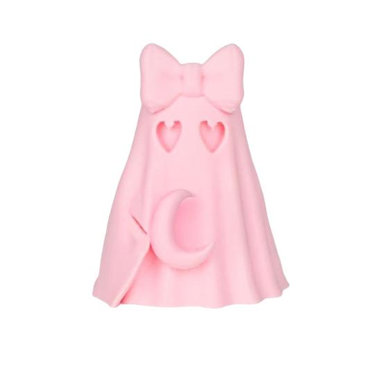 Halloween Ghost Figurine Cute Pink Ghost Holding Moon Statue Resin