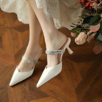 2025 лето новые женские сандалии женские летние сумка голова два способа носить тонкий каблук острый носок высокий каблук стразы шлепанцы для улицы