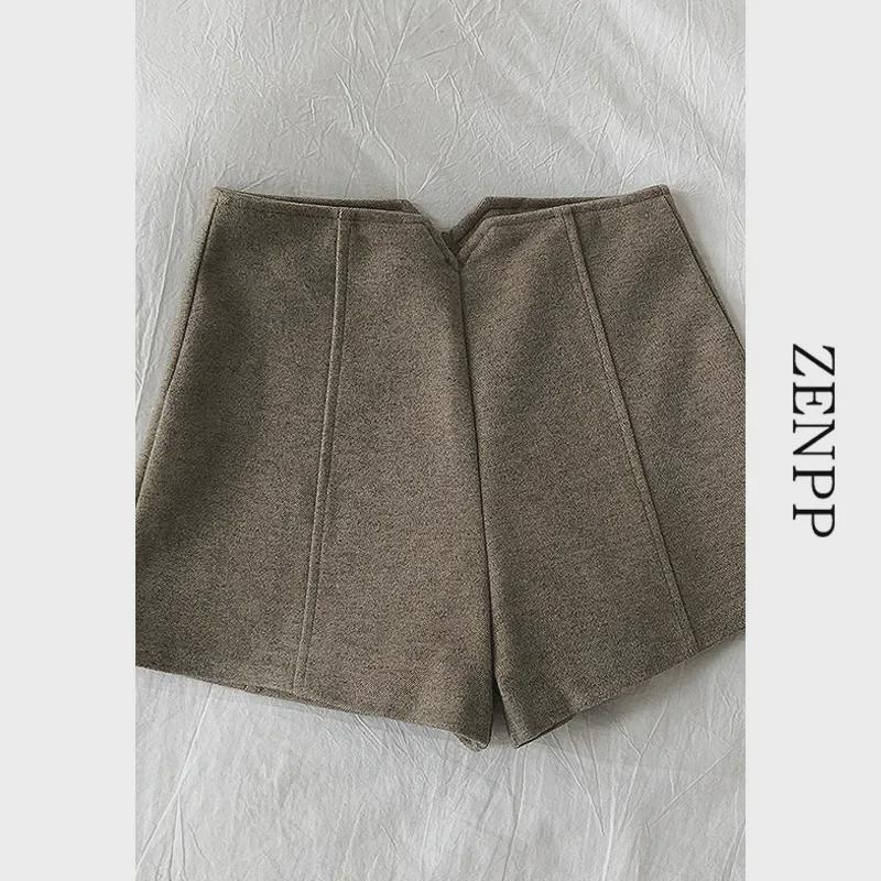 Женские шерстяные шорты А-силуэта с высокой талией: Осень/Зима 2023 Корейская облегающая повседневная одежда для активного отдыха