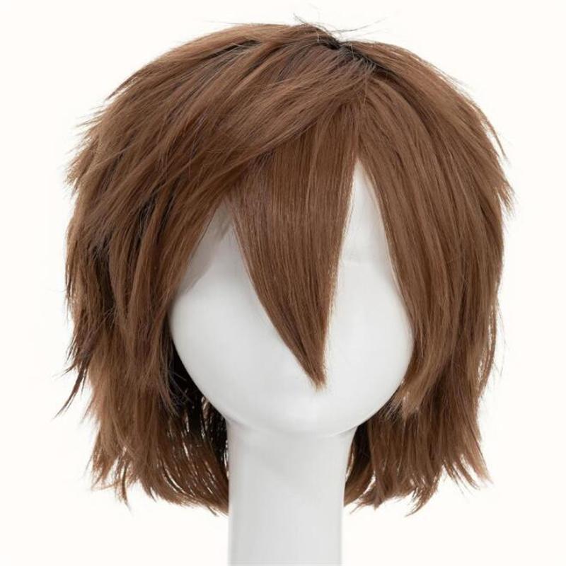 30cm Short Straight Cosplay Wig Anime Tilt Up Compatible Universal Omnipotent Heat Resistant Synthetic Hair Wigs + Wig Cap