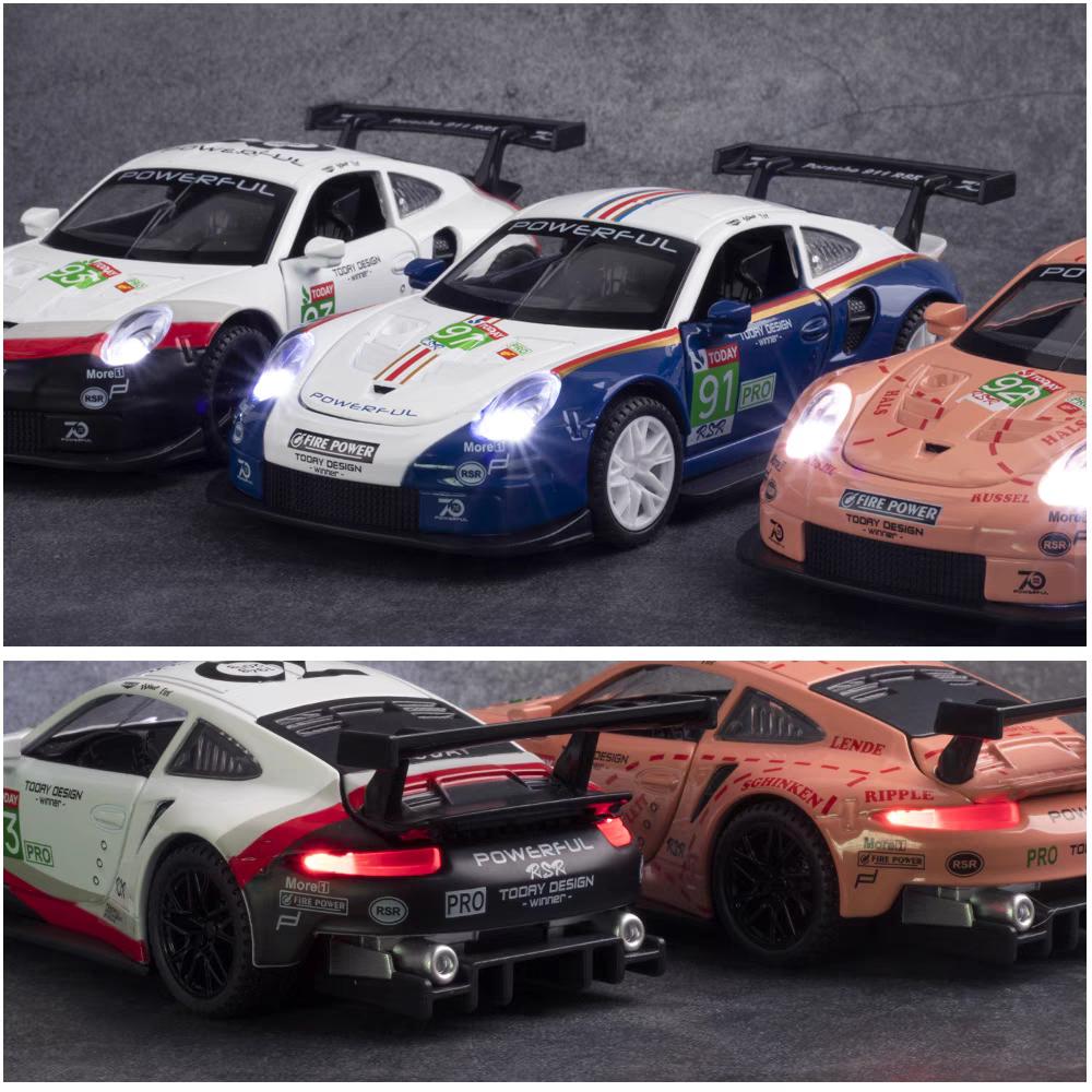 Porsche 911 GT3 RSR Match Version Моделирование Литые игрушечные машинки Звуки и свет Инерционный автомобиль 1:32 Сплавная Модель Суперкара