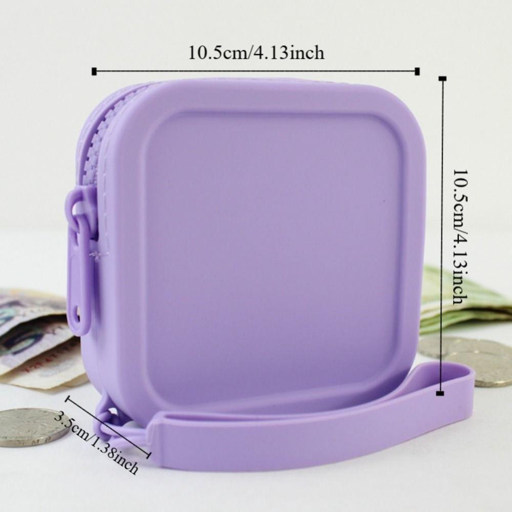 Solid Color Small Item Bag INS Earphone Storage Bag Cute Silicone Square Coin Purse Women