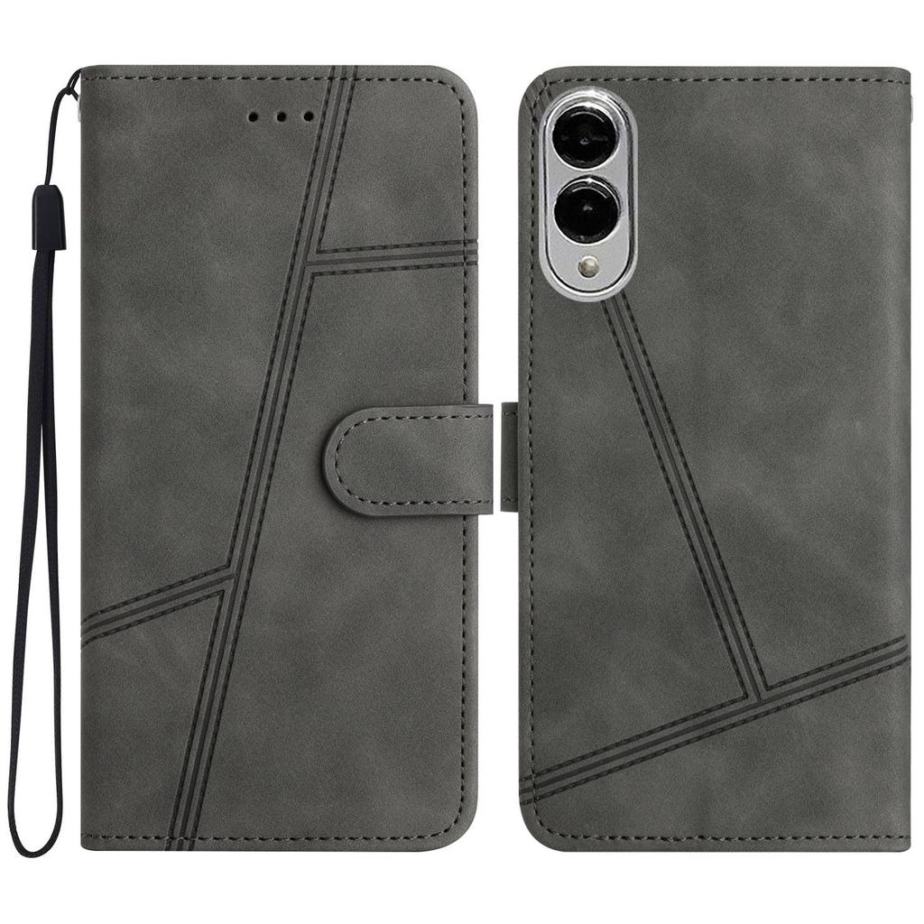 For Samsung Galaxy S25 Edge Case Flip Leather Retro Phone Cover Lines Imprinted