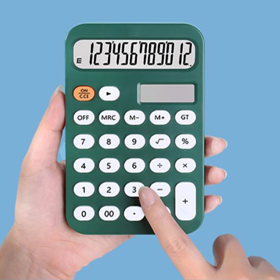 Настольный калькулятор на солнечной батарее, 12 цифр, нескользящие овальные кнопки, большой ЖК-дисплей, финансовый калькулятор для студентов, офисные принадлежности