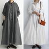 Длинное платье с планкой на пуговицах, рабочая одежда на ощупь, классическое свободное осеннее платье-рубашка в полоску с лацканами, повседневная одежда