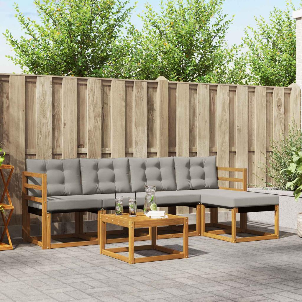 Outdoor Sofa Set with Cushions 6 pcs Natural and Light Grey