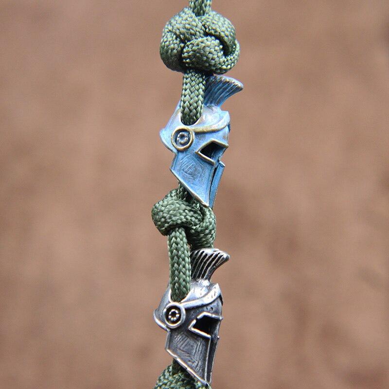 Roman Knight Warrior Helmet Knife Beads Lanyard Pendants Retro Brass Charms DIY Paracord Woven Bracelets Accessories EDC Outdoor