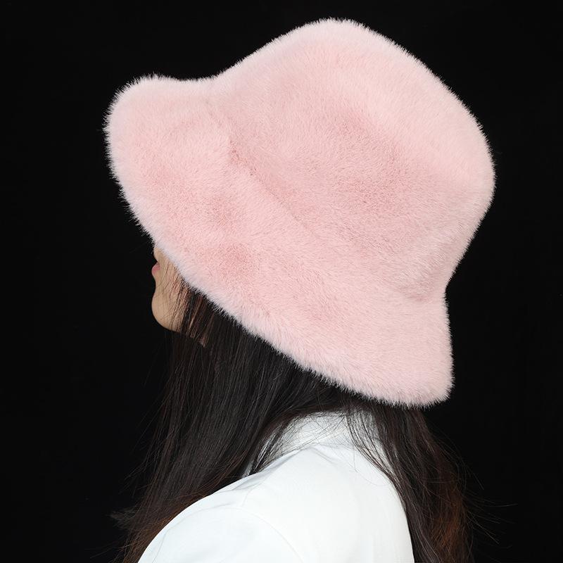 Plush bucket hat winter big brim warm thickened cold protection ear protection Mongolian basin hat versatile flat top fashion commute