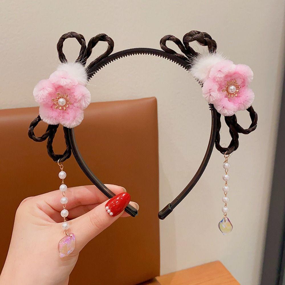 Детская повязка на голову с цветочной кисточкой, повязка на голову в китайском стиле, новогодний головной убор, обруч для волос Hanfu