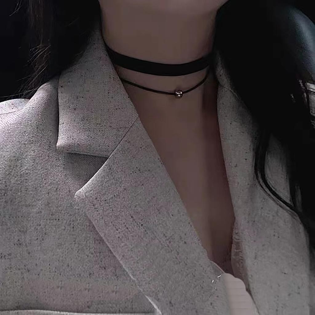 Простой, милый и крутой бархатный ремешок в стиле панк, двухслойные бусины из нержавеющей стали, черный чокер-ошейник, шейный ремешок и ожерелье для w