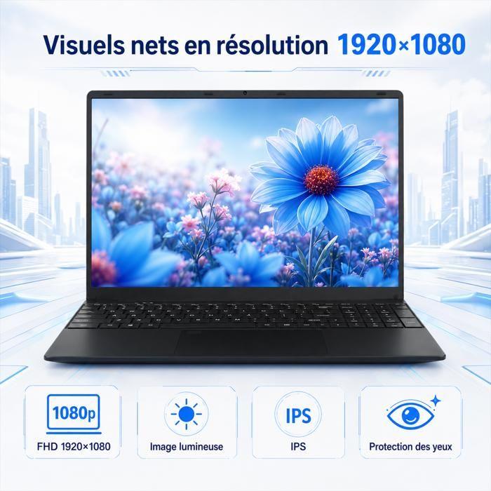 PC Portable 15.6" Processeur Celeron N5095 4C/4T, 8 Go mémoire DDR4, Stockage SSD 256 Go, Win 11 Pro, Wi-Fi 5, port HDMI