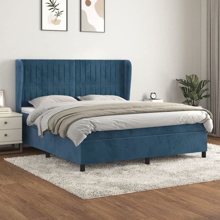 Maison Exclusive - Sommier à lattes de lit et matelas Bleu foncé 160x200cm Velours