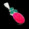 Kashmir Red Ruby, Emerald Gemstone 925 Sterling Silver Jewelry Pendant 2.56" AH-5218