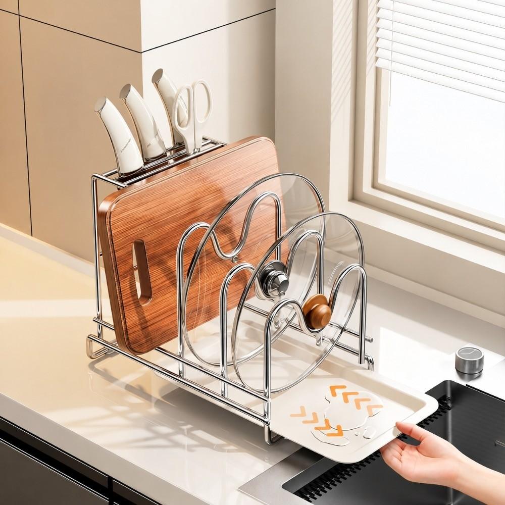 Stainless Steel Pot Lid Rack Multi-Layer Cutting Board Rack Kitchen Countertop
