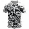 Funny 3D Skull Print T Shirt For Men Fashion Flower Pattern T-shirt Casual O-neck Loose Short Sleeve Summer Street Hip Hop Tops