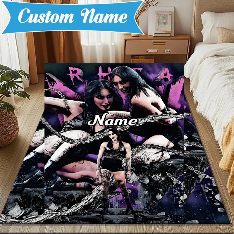 Custom Name Rhea Ripley wrestling Rug for Living Room, Game Rooms, Office, Bedroom, Floor Mat Playful Design, fan gifts Christmas decor
