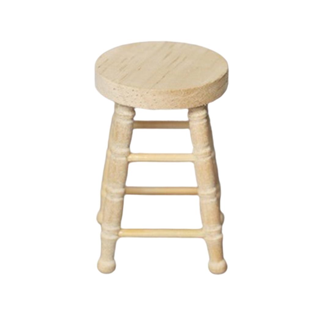 Realistic Wood Stool Zakka Realistic Pretend Play for Role Display Round Top Stool Model Vintage Stool 1:12 Doll House