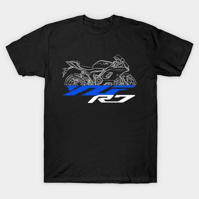 Азиатский размер Мужская черная футболка с принтом Yamaha Yzf-R7 2022-2025 Без вырезания Термотрансферная печать Хлопковая футболка