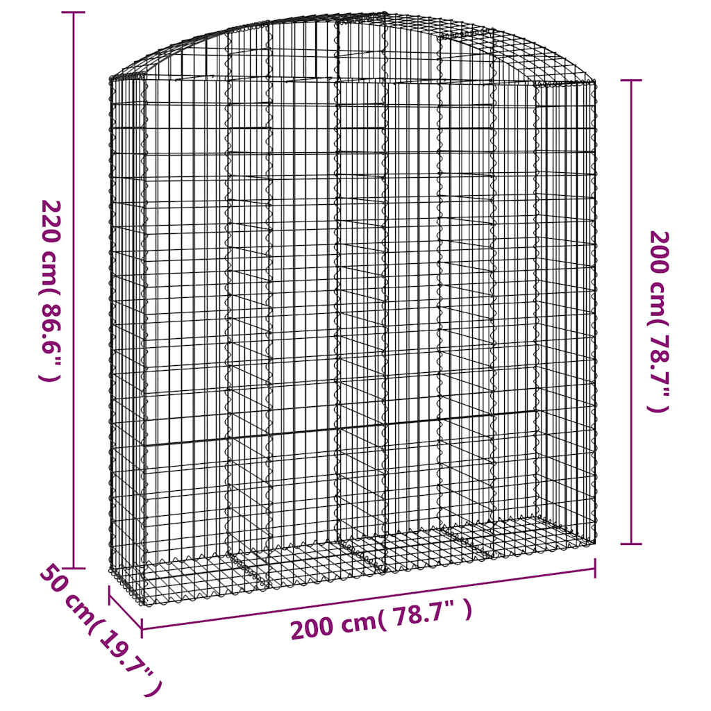 Gabion with High Arch 200 x 50 x 200 220 cm Galvanized Iron