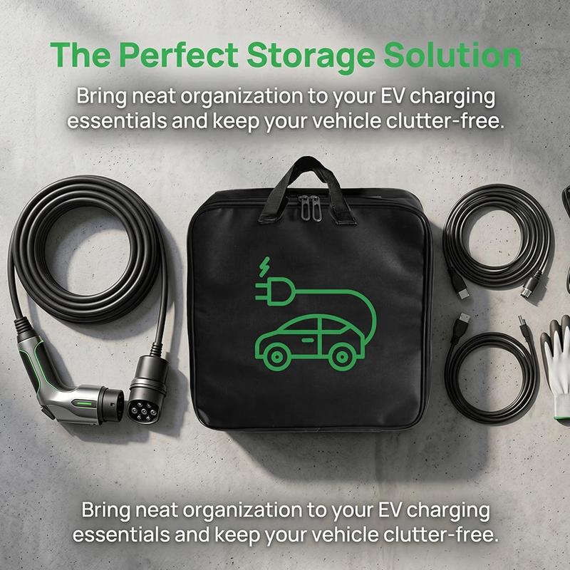 EV Charging Cable Storage Bag Shockproof Protective Organizer for Electric Vehicle Charger Universal Car Trunk Accessory