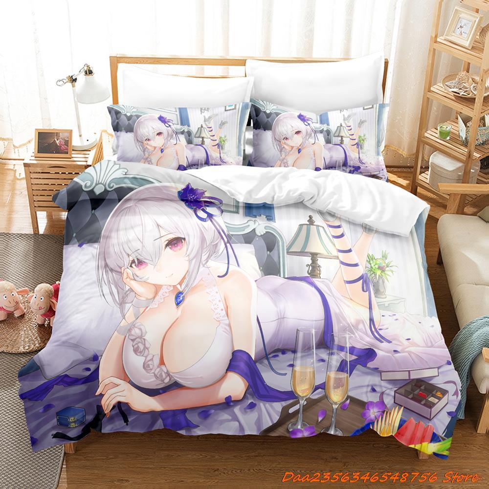 Comforter Sexy Azur Lane Sirius Bedding Set Cartoon Anime Three-Piece Set Adult Kid Bedroom Duvet Sets 3D Kawaii Girl Game Bed Set