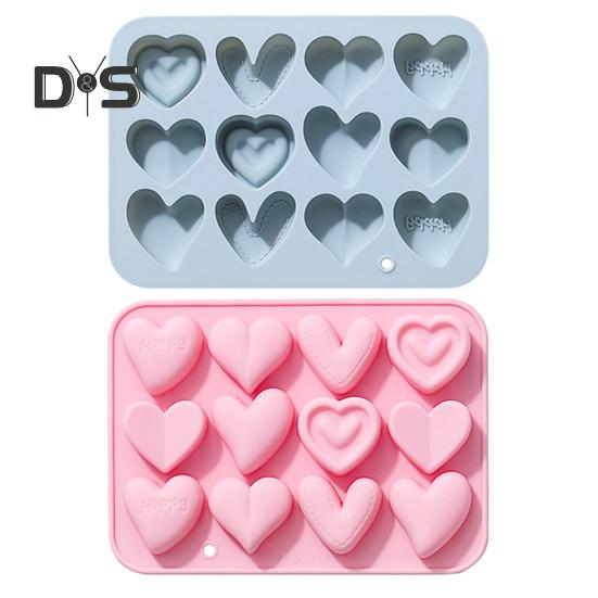 Silicone Moulds 12 Link 6 Different Heart Shape Non-Stick Heat-resistant Food-grade Soft Silicone Molds for Chocolates